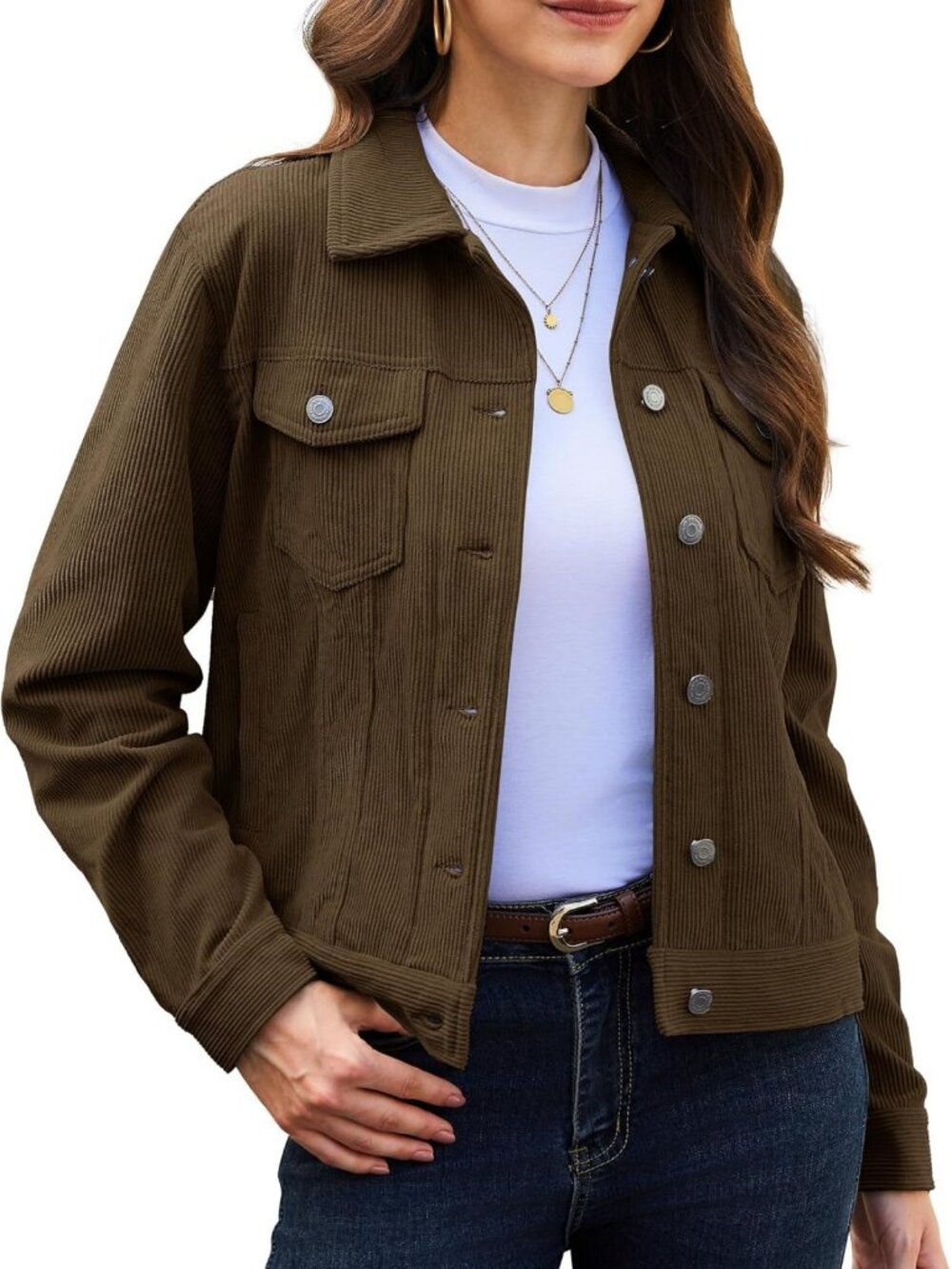 Stylish Women's Corduroy Button-Down Jacket | Cozy Collared Coat for Fall